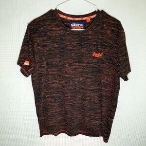 Superdry XL Orange Label Tee Black Marled Cotton Stretch Shirt Logo Streetwear